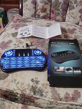 Compact Wireless Mini Keyboard with Blue Backlight - Black